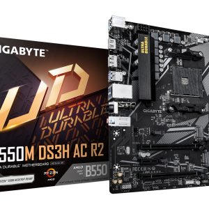GIGABYTE B550M DS3H AC R2 Placa base - Procesadores AMD Ryzen 5000, VRM de 5+3 fases, hasta 4733 MHz DDR4 (O.C.), 1x M.2 PCIe 4.0 + 1x M.2 PCIe 3.0, Wi-Fi 5, LAN 1 GbE, USB 3.2 Gen 1
