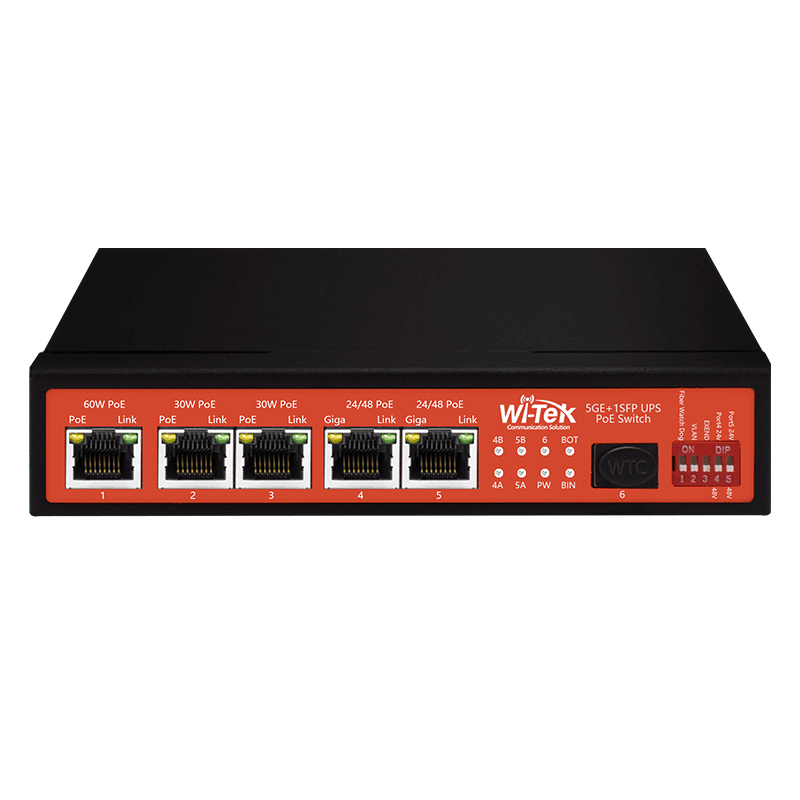 Wi-Tek WI-PS306GF-UPS-15A dispositivo de redes No administrado Gigabit Ethernet (10/100/1000) Energía sobre Ethernet (PoE) Negro, Naranja