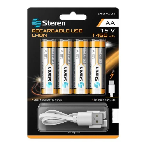 Steren BAT-LI-AA4 USB pila de uso doméstico Batería recargable AA Ión de litio