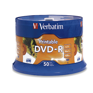 Verbatim 16x DVD-R Media - 4.7GB - Ink Jet Printable 50 pieza(s)