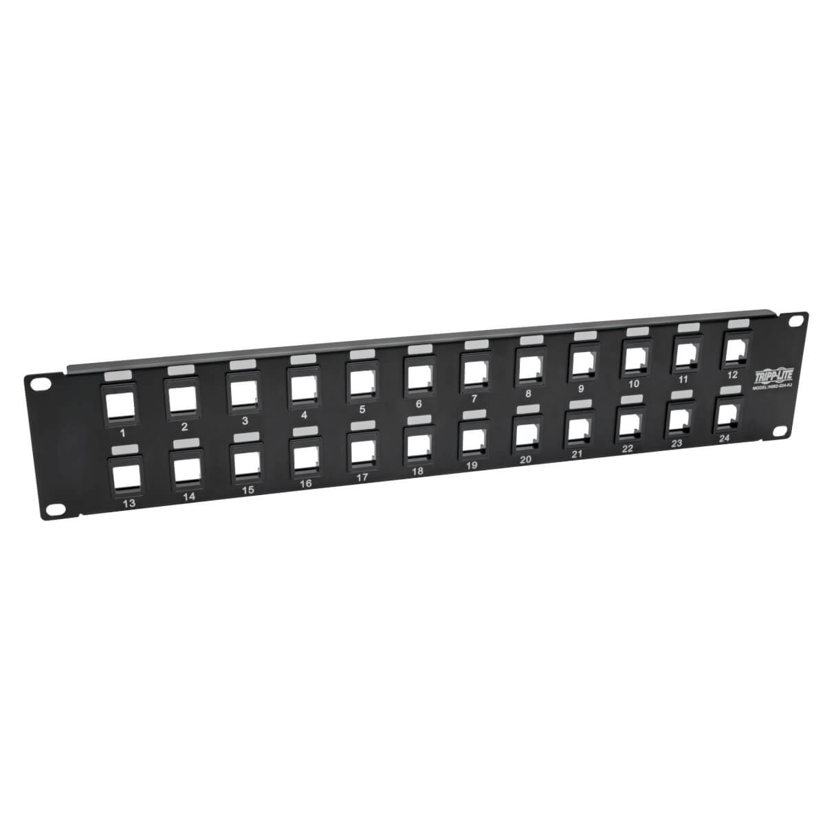 Tripp Lite N062-024-KJ Panel de Conexiones sin Blindaje RJ45 Keystone / Multimedia de 24 Puertos de 2U Para Instalación en Rack, Ethernet RJ45, USB, HDMI, Cat5e / Cat6