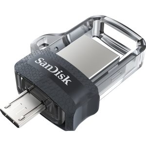 SanDisk Ultra Dual m3.0 unidad flash USB 128 GB USB Type-A / Micro-USB 3.2 Gen 1 (3.1 Gen 1) Negro, Plata, Transparente