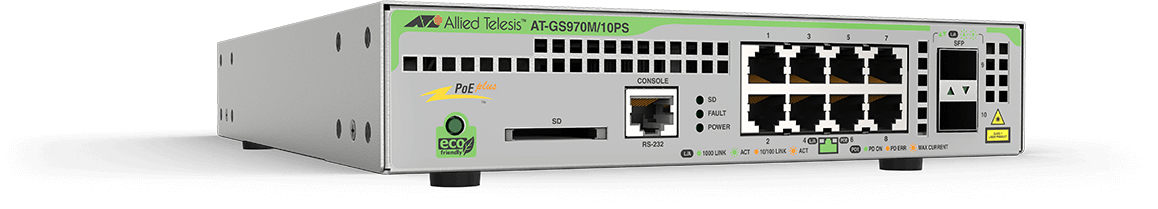 Allied Telesis GS970M/10PS Gestionado L3 Gigabit Ethernet (10/100/1000) Energía sobre Ethernet (PoE) Gris