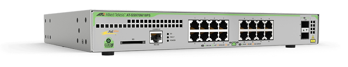 Allied Telesis GS970M/18PS Gestionado L3 Gigabit Ethernet (10/100/1000) Energía sobre Ethernet (PoE) Gris
