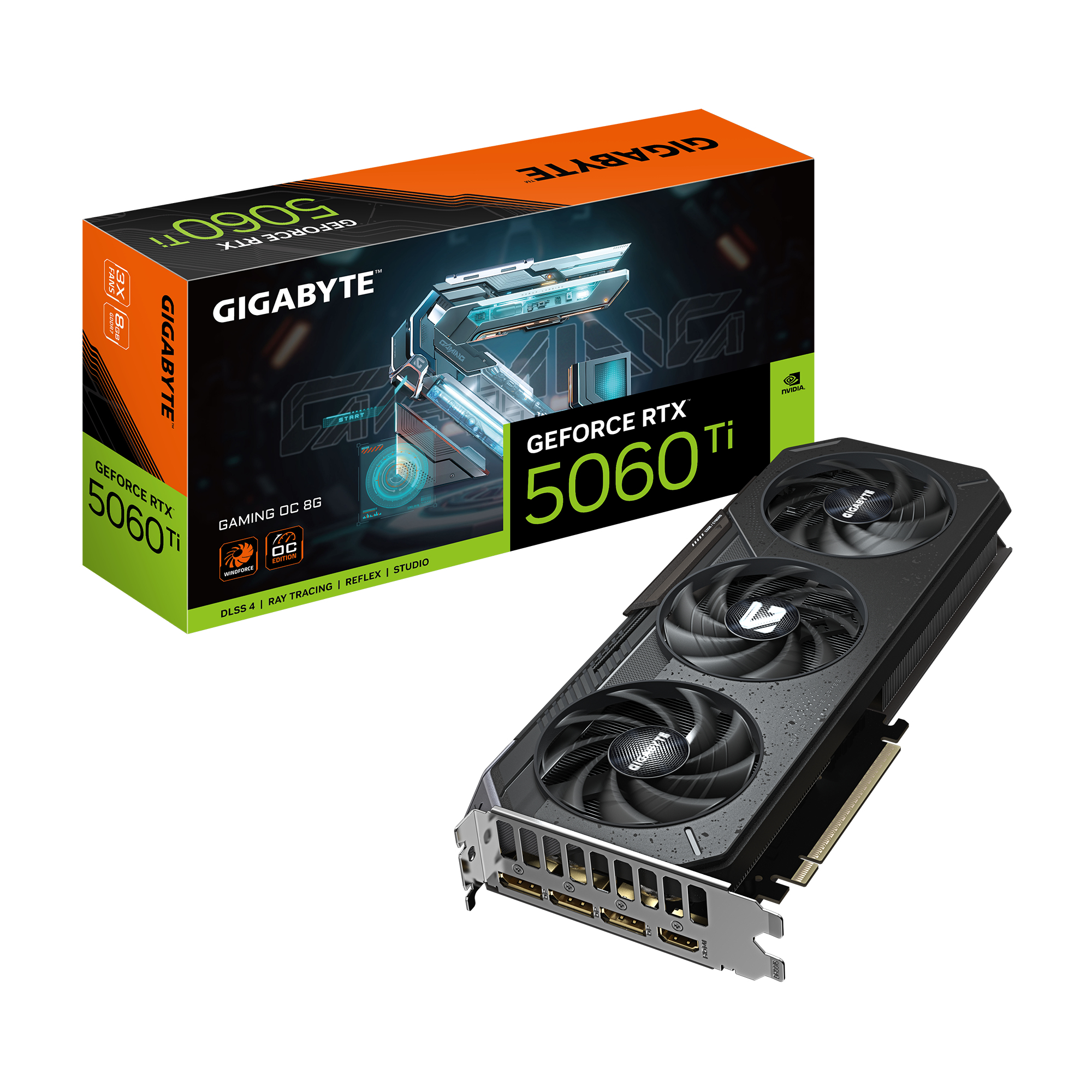 GIGABYTE GeForce RTX 5060 Ti GAMING OC 8G Tarjeta Gráfica – 8 GB GDDR7, 128 bits, PCI-E 5.0, 2647 MHz Frecuencia del núcleo, 3 x DisplayPort, 1 x HDMI, GV-N506TGAMING OC-8GD