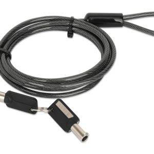 Manhattan Candado de seguridad Nano para laptop, con llave Candado antirrobo para laptop, dos llaves incluidas, cable de acero de 1.5 m (5 pies), cubierta de PVC negra traslúcida, plateado