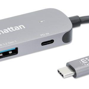 Manhattan 190299 base para laptop o replicador de puertos Alámbrico USB 3.2 Gen 1 (3.1 Gen 1) Type-C Plata