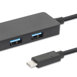 Manhattan Hub USB 3.2 Gen 1 de 4 puertos USB-A USB 3.2 Gen 1, de Tipo-C macho a 4 conectores Tipo A hembra, velocidad de transferencia hasta 5 Gbps, energía por medio del bus, negro