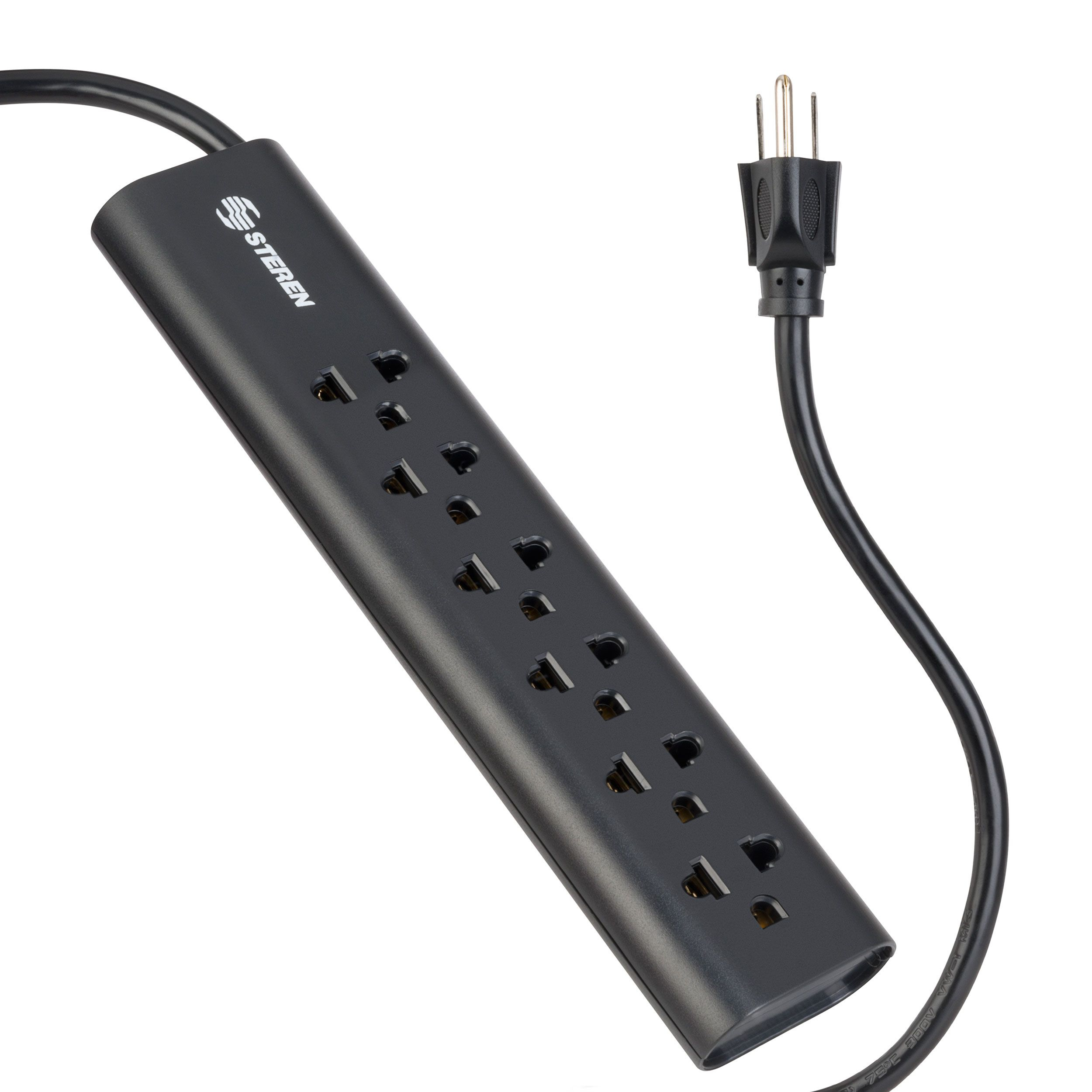 Steren 905-210 extensión de corriente 1.7 m 6 salidas AC Interior Negro