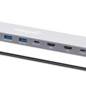 Manhattan 190398 base para portátil y replicador de puertos Alámbrico USB 3.2 Gen 1 (3.1 Gen 1) Type-C Gris