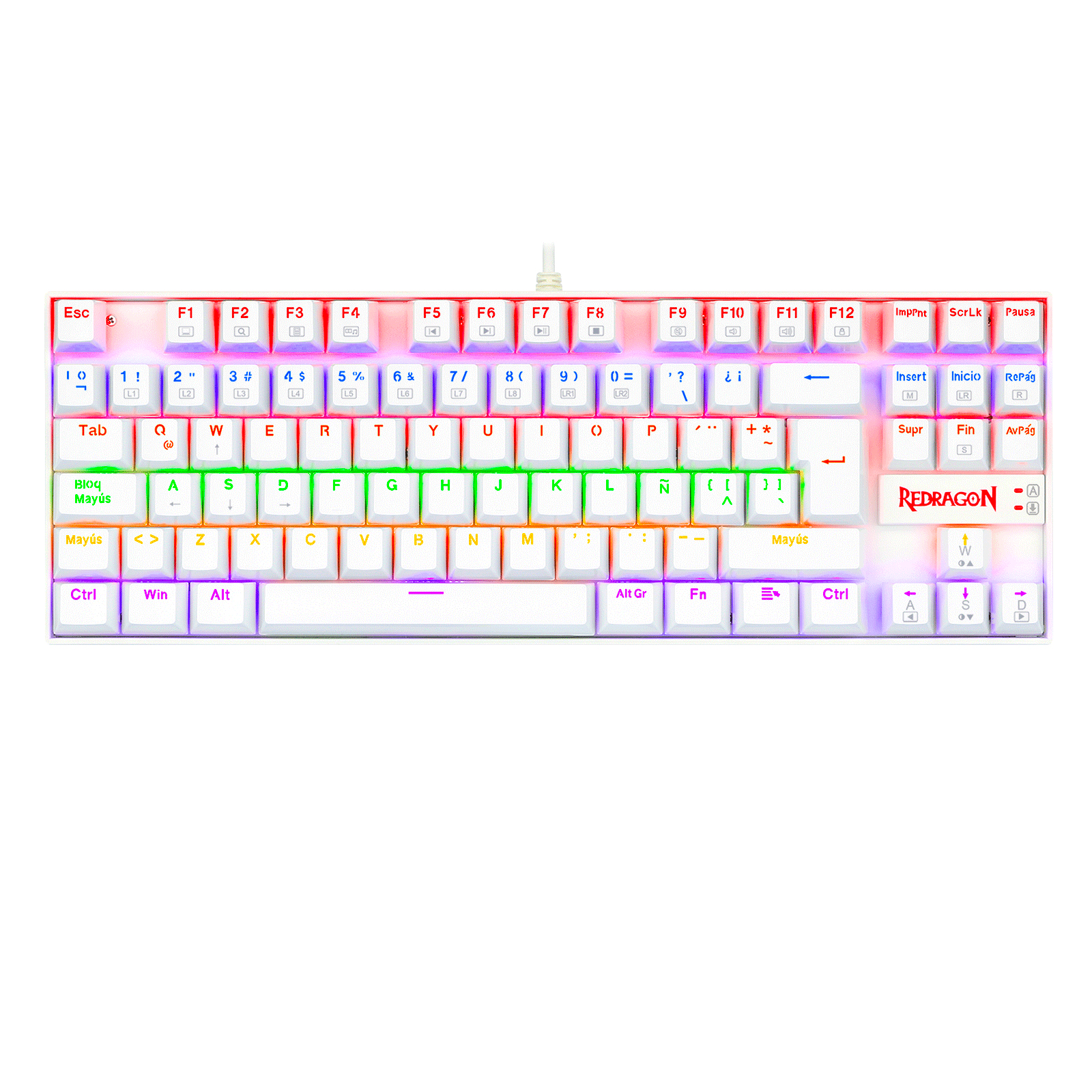 REDRAGON K552W-KR-SP KUMARA WHITE RAINBOW, Teclado Mecánico