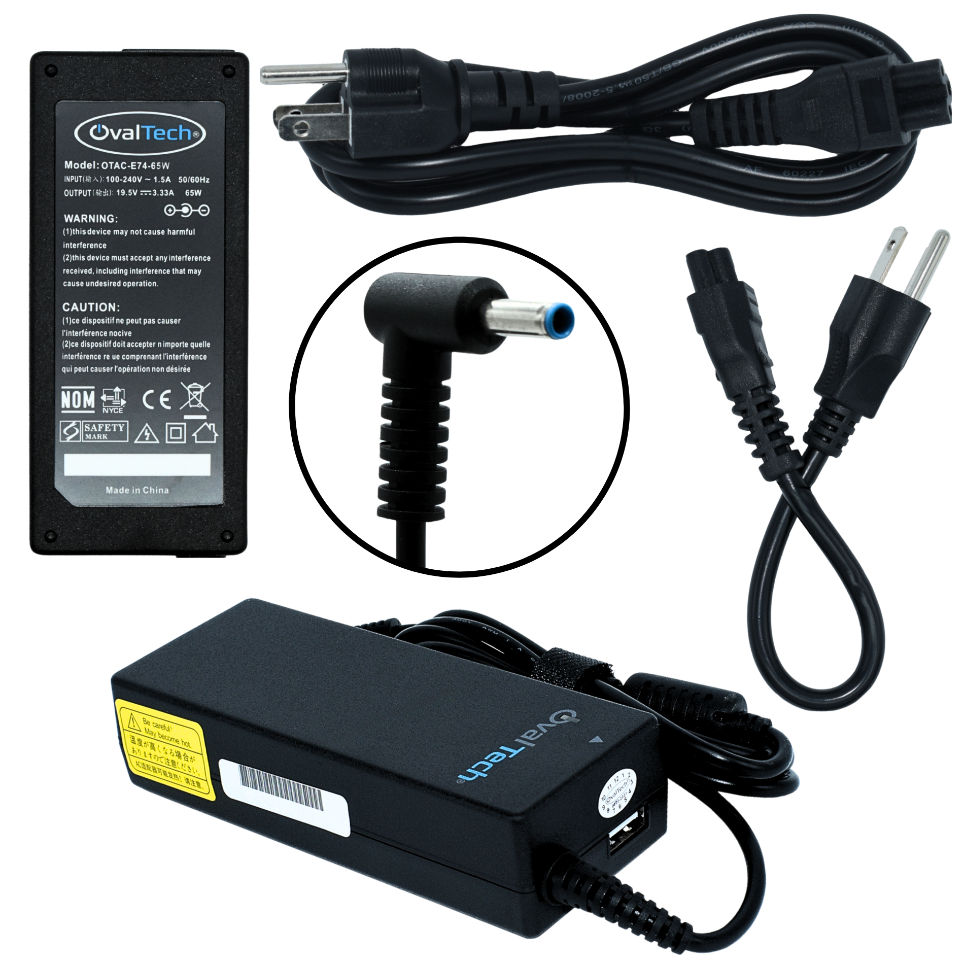 Ovaltech OTAC-E74-65W adaptador e inversor de corriente Interior Negro