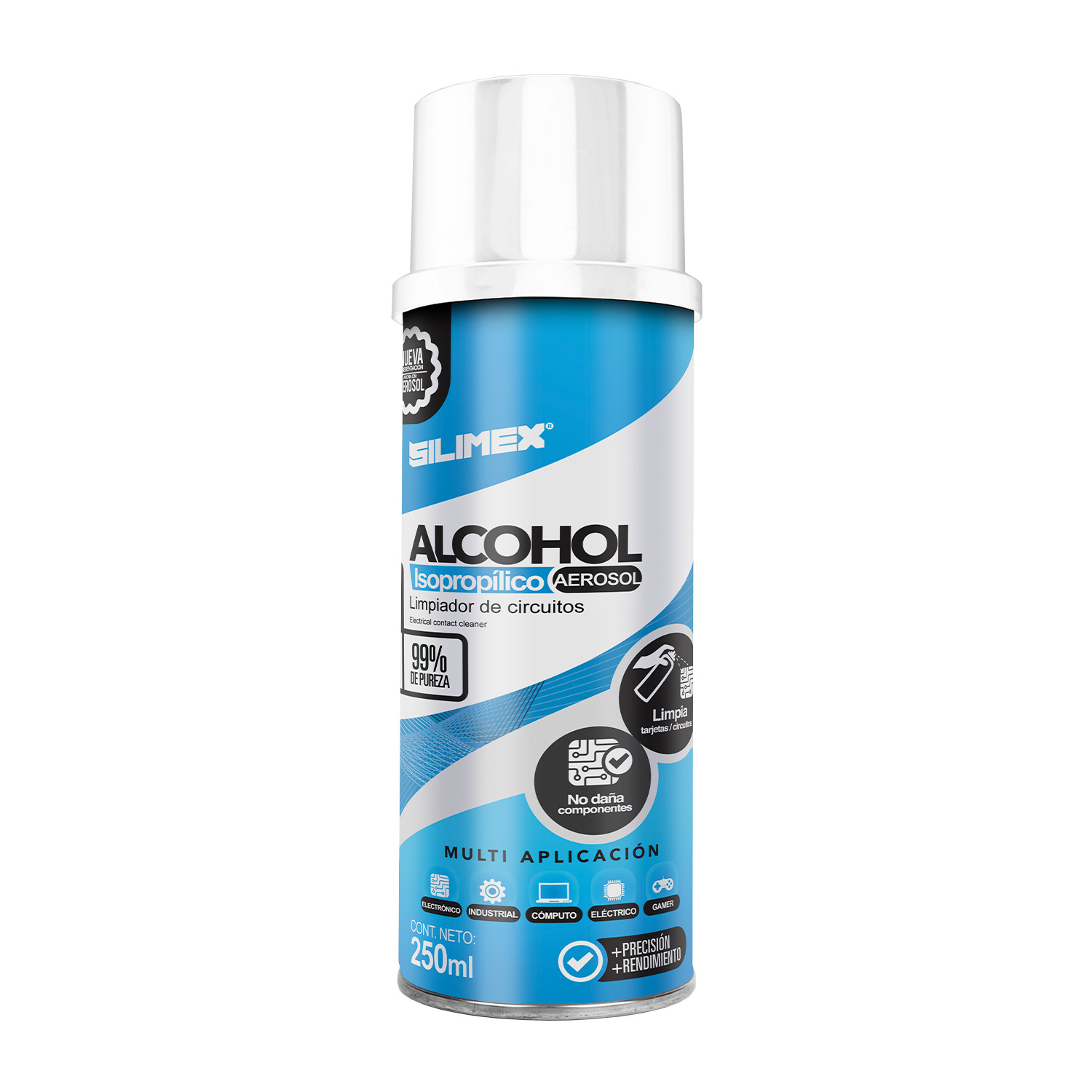 Silimex Alcohol Isopropílico Computadora portátil, PC Espray para limpieza de equipos 250 ml