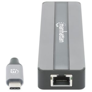Manhattan 153928 base para portátil y replicador de puertos Alámbrico USB 3.2 Gen 1 (3.1 Gen 1) Type-C Negro, Plata