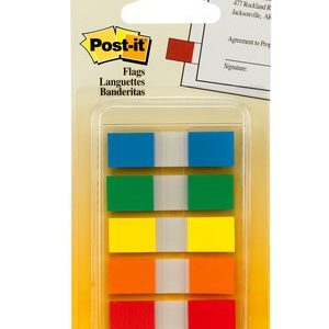 Post-It Flags, Assorted Primary Colors, 1/2 in Wide, 100/On-the-Go Dispenser bandera autoadhesiva